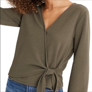 Madewell Texture & Thread Green Crepe Wrap Top Size Small Retail $49
